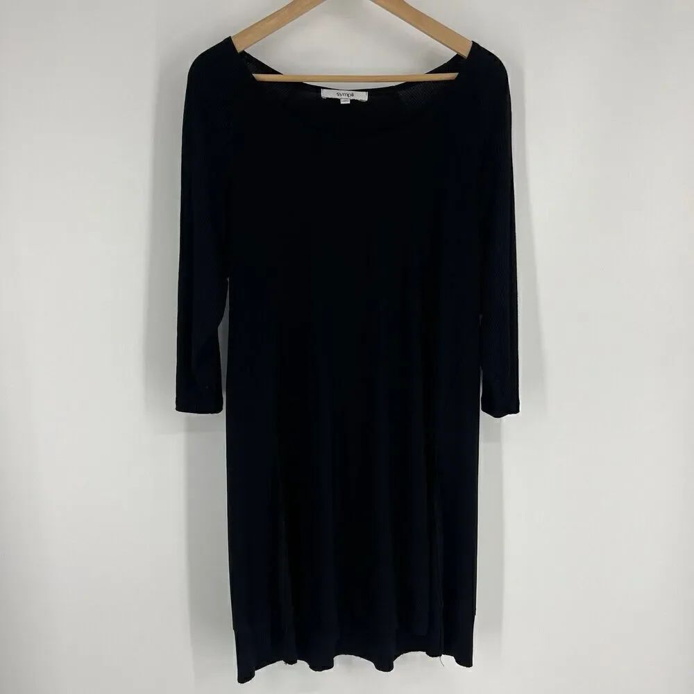 Sympli Tunic Top Size 8 Womens Black 3/4 Ribbed Sleeve Black Jersey Knit Stretch
